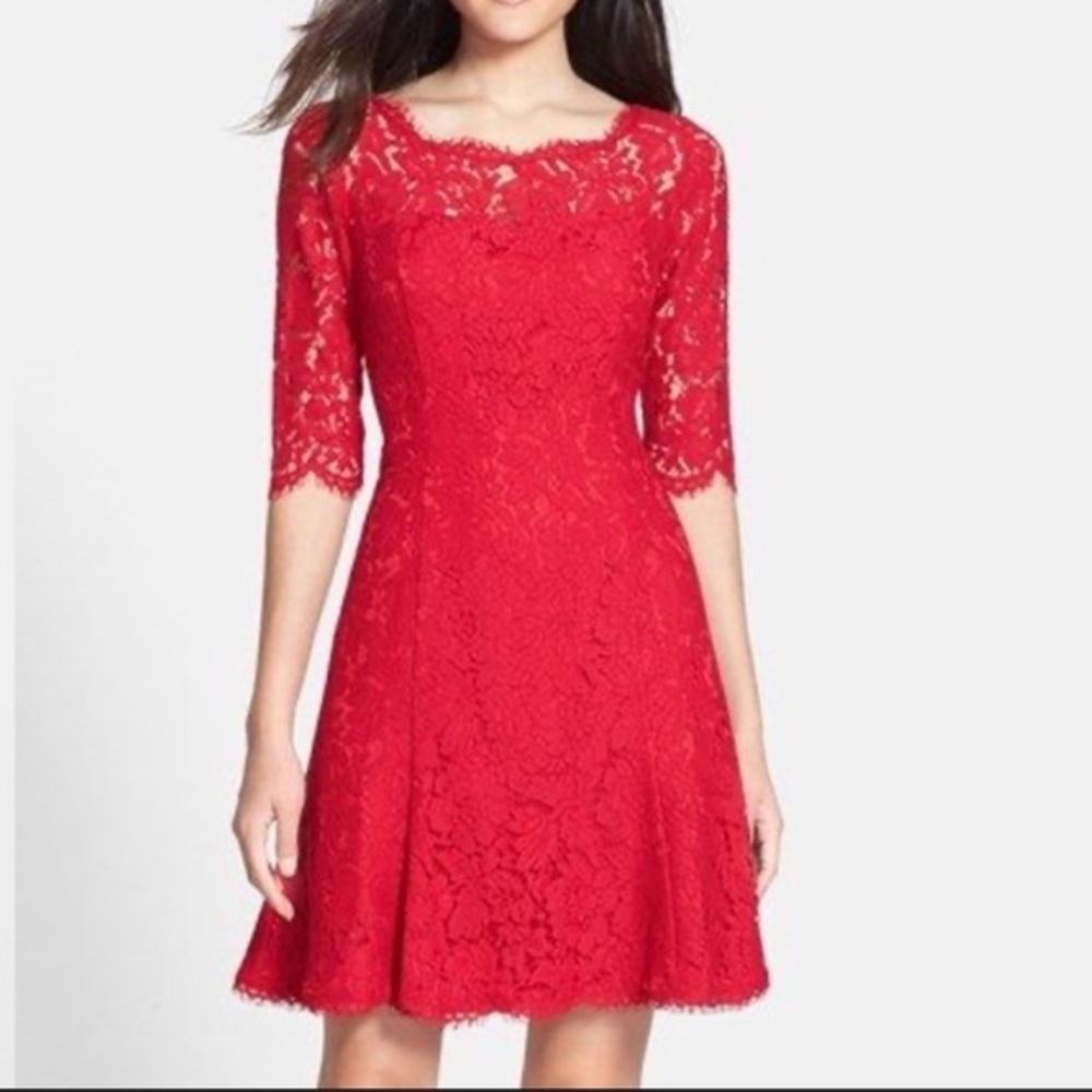 Eliza J Red Lace Fit-and-Flare Mini Dress